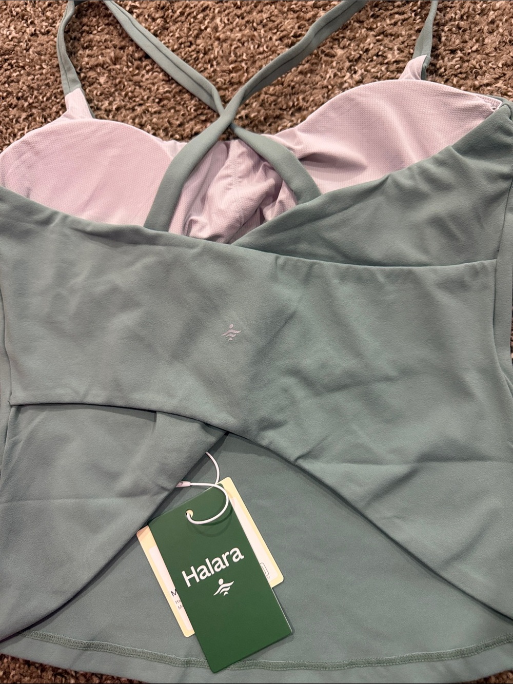 HALARA Sage Green Crossover Tank with Pink Lining